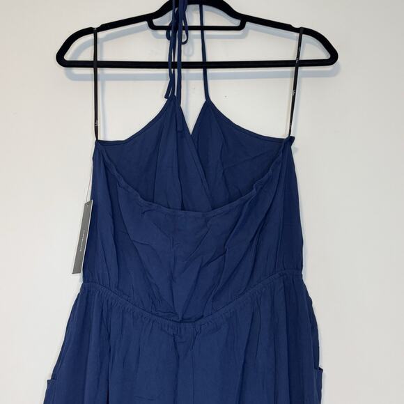 Lulu's Learning to Fly Halter Jumpsuit Womens Large Cinched Waist Backless Blue - Picture 4 of 16